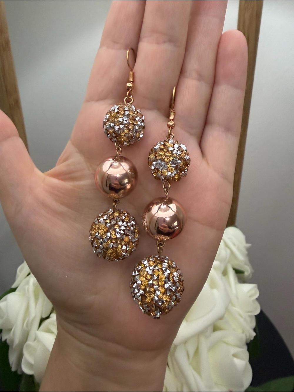 Rose  tone  Crystal Drop Dangle Earrings - Women Jewelry